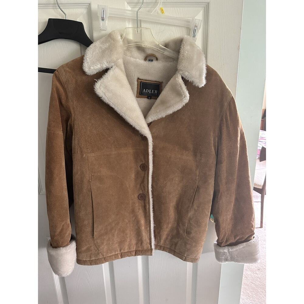 vintage adler leather tan Coat jacket Small Brown Warm Collection
